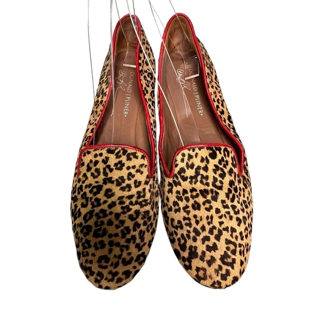 Donald J Pliner Denda Leather Leopard Print Loafers Flats Womens 7.5 Red Accents